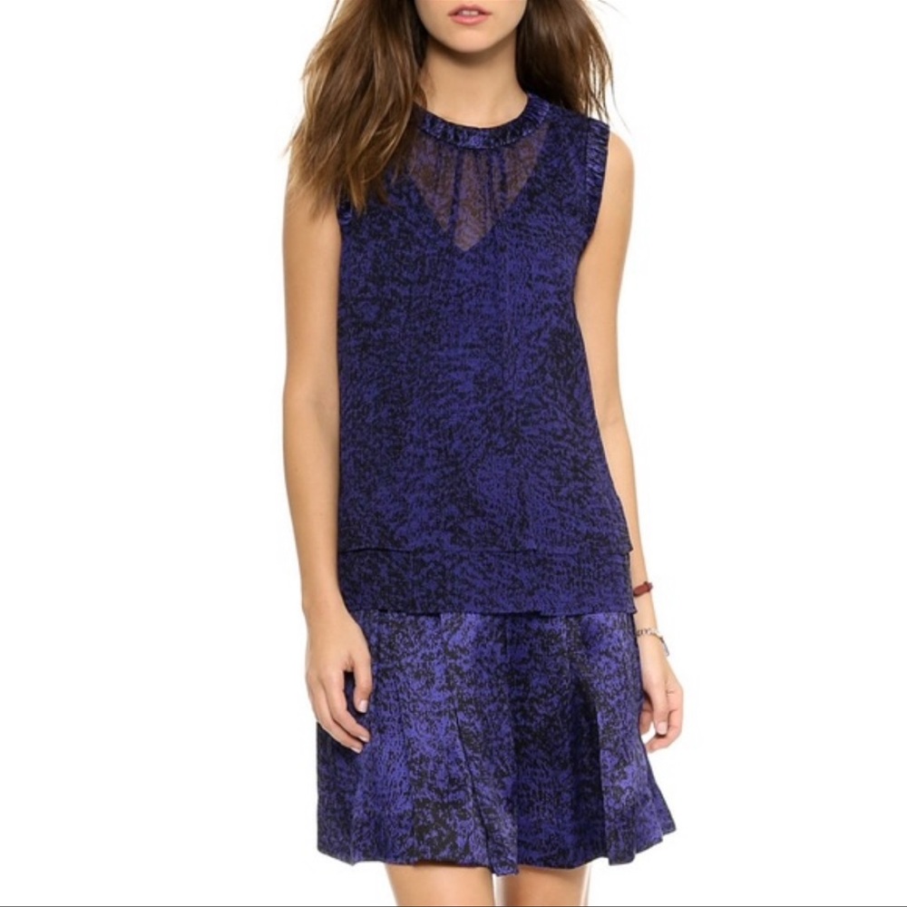 NWT Rebecca Taylor noise double layer top 100% Silk Sapphire Sz 4